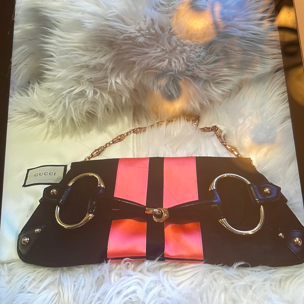 Gucci vintage Tom Ford canvas /silk clutch chain bag